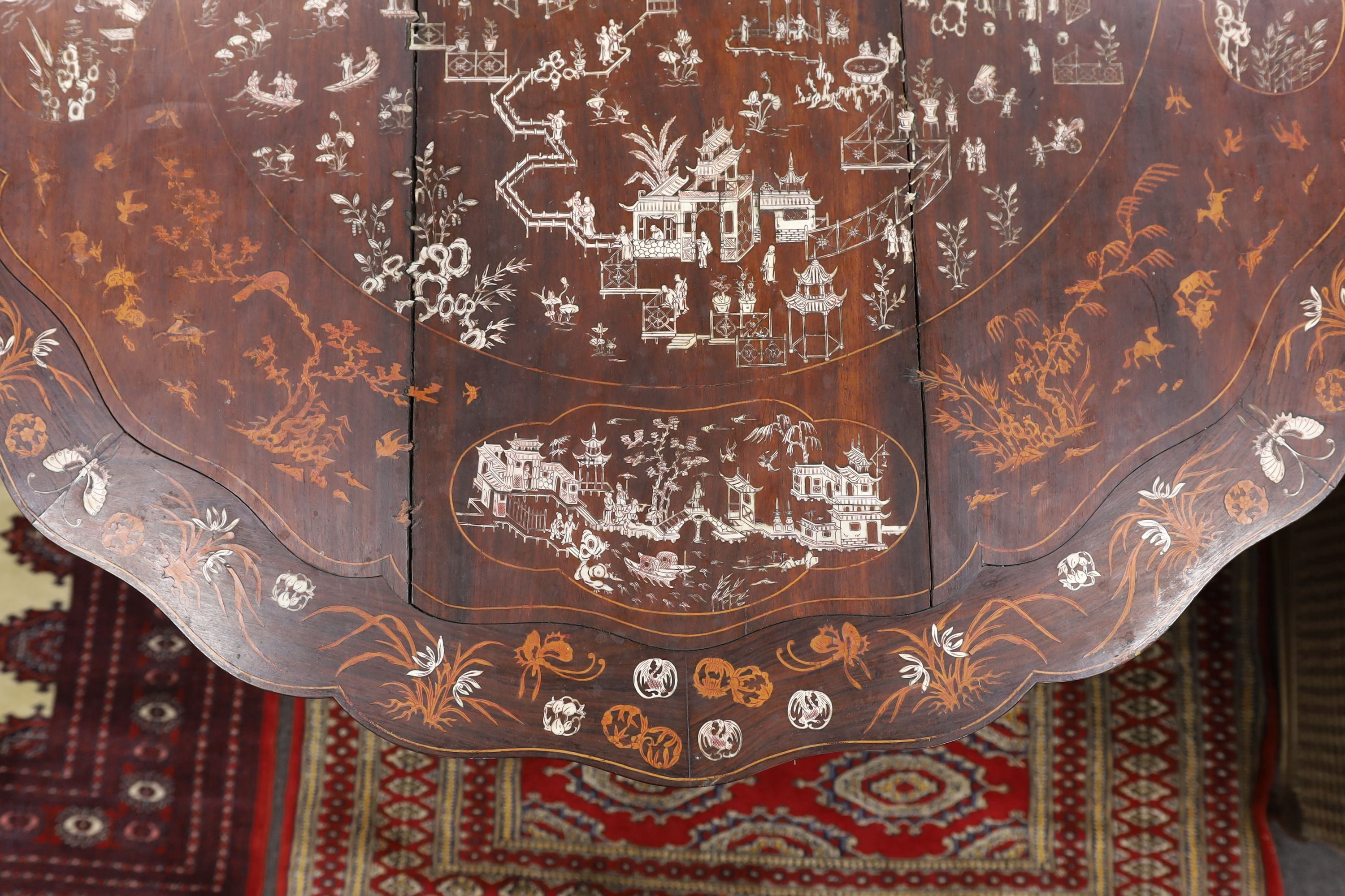 A Chinese carved hardwood circular inlaid centre table, diameter 122cm, height 87cm